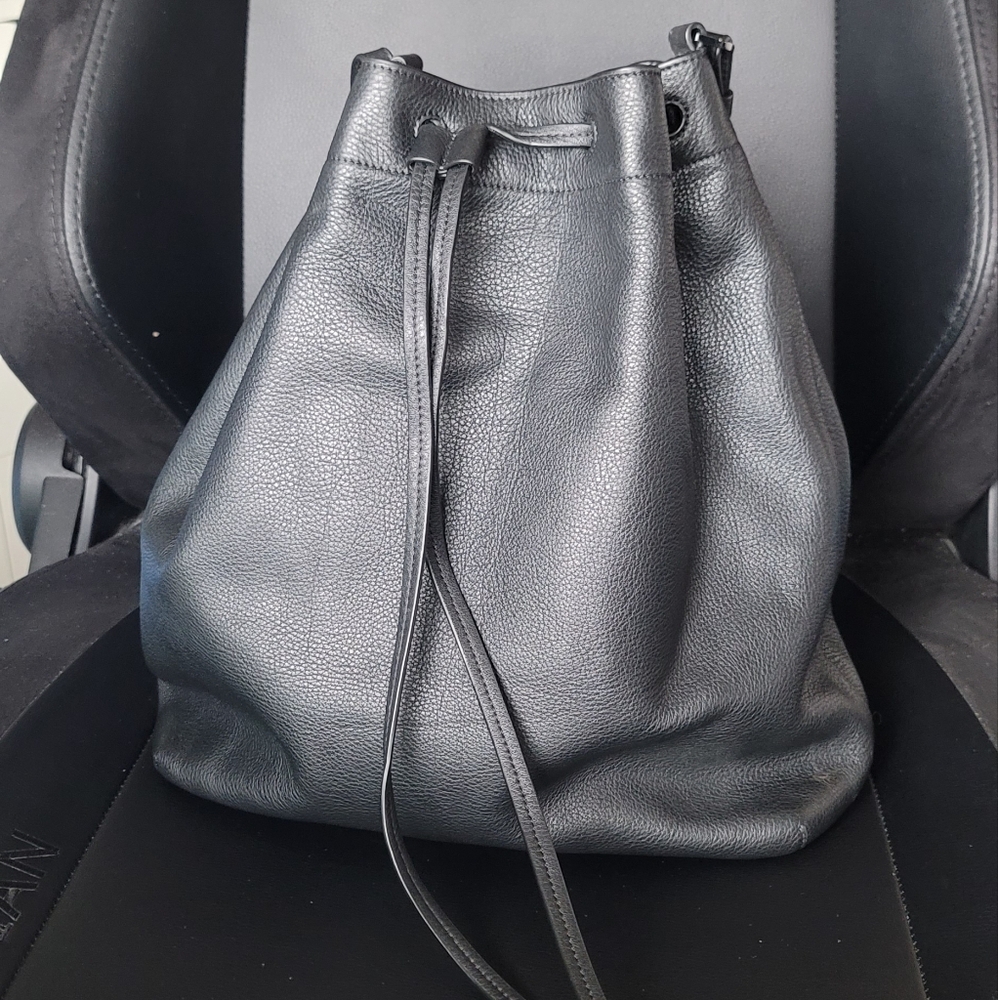 VINCE Leather Drawstring Bucket Convertible Backpack Bag